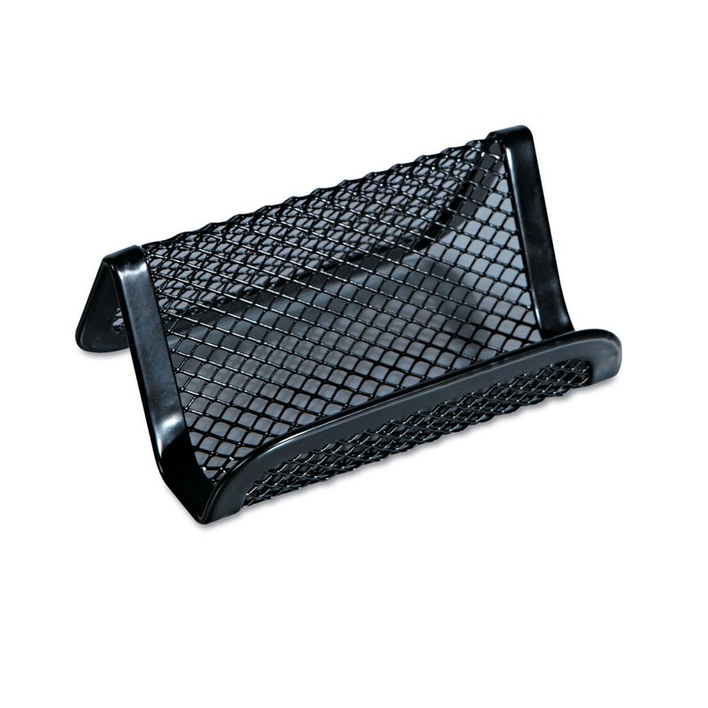 Universal Mesh Metal Business Card Holder, Holds 50 2.25 X 4 Cards, 3.78 X 3.38 X 2.13, Black - Image 1